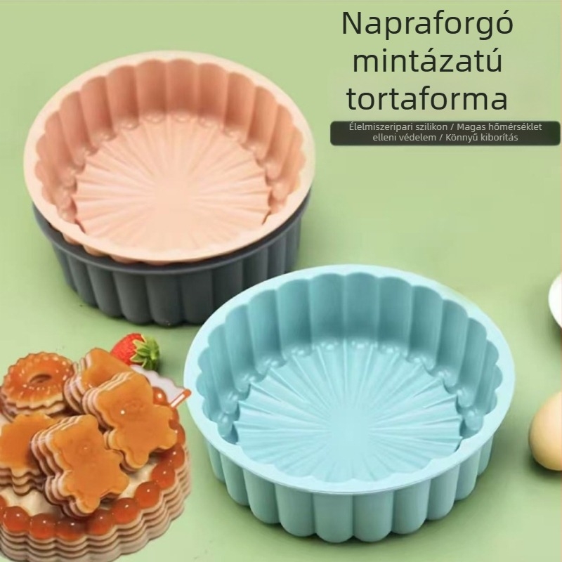 Szilikon napraforgó sütemény forma gőzöléshez és sütéshez — kerek alakú, alkalmas chiffon tortához, muffinokhoz és mille-feuille-hez
