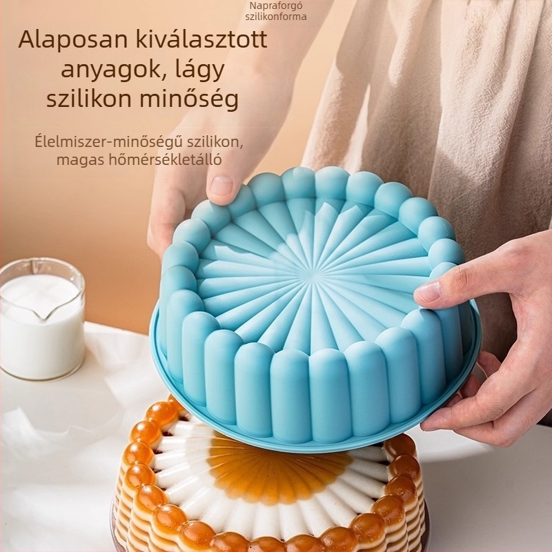Szilikon sütő- és gőzölő forma napraforgó mintával, magas hőállóságú DIY forma réteges tortákhoz és Water Chestnut Cake-hez