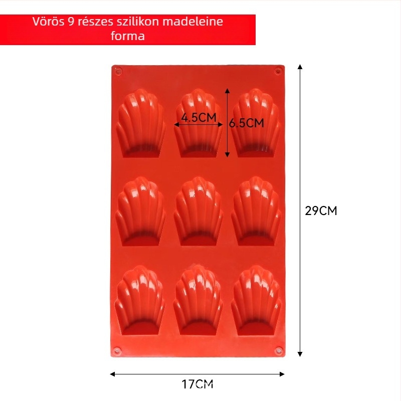 18‑lyukas szilikon madeleine forma kagyló alakú, élelmiszer-minőségű szilikon, tapadásmentes, magas hőmérsékletnek ellenálló