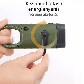 Napelemes és kézi tekercselt LED zseblámpa, 500 lm, 1000 mAh, 3 órás töltés, 180° fénysugár