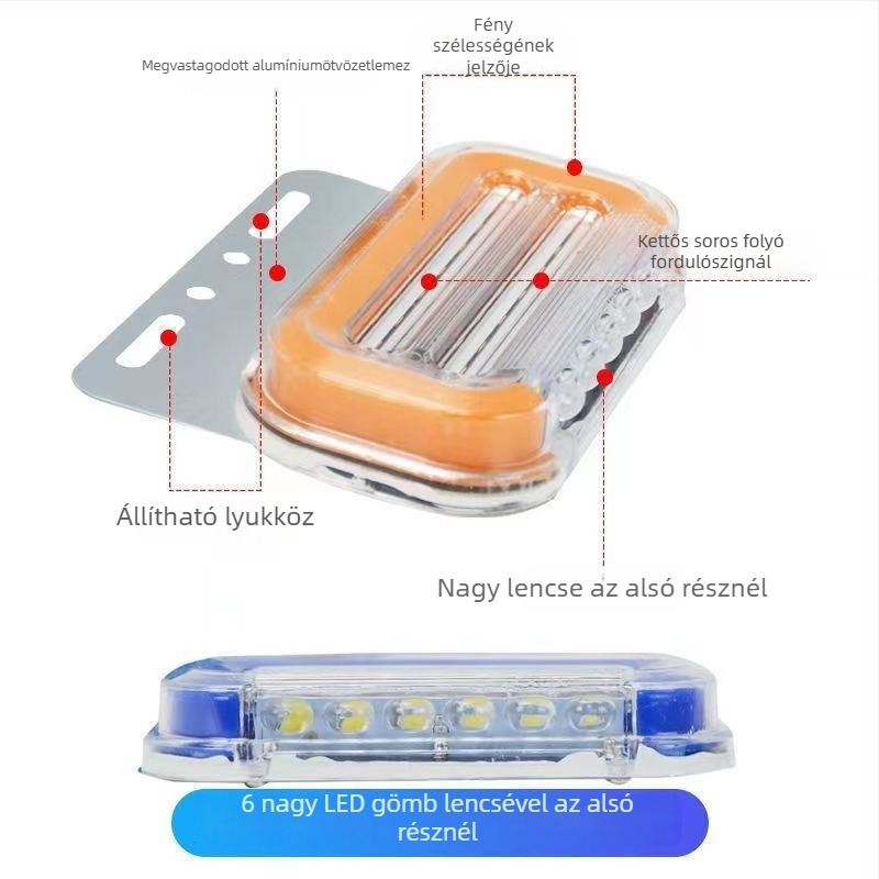 LED oldalsó lámpa nagy teherautókhoz és félpótkocsikhoz, vízálló IP6, 12/24V, 0.6W, 40 lm, alumínium alap
