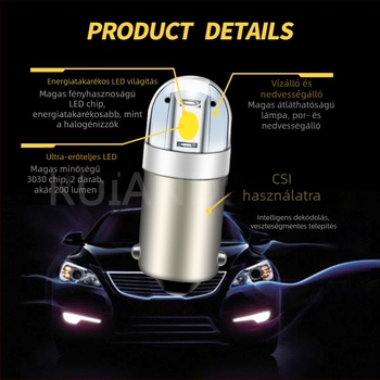 Autó LED olvasólámpa BA9S/T10, 3030 2SMD, kerek fej, 12V, nagy fényerejű rendszámtábla világítás