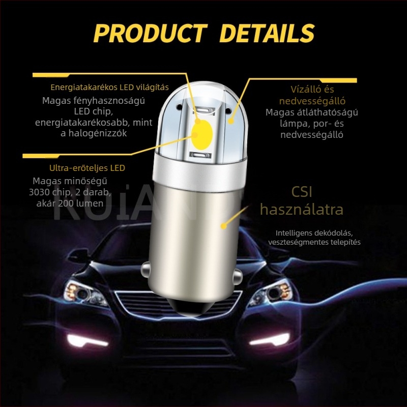 Autó LED olvasólámpa BA9S/T10, 3030 2SMD, kerek fej, 12V, nagy fényerejű rendszámtábla világítás