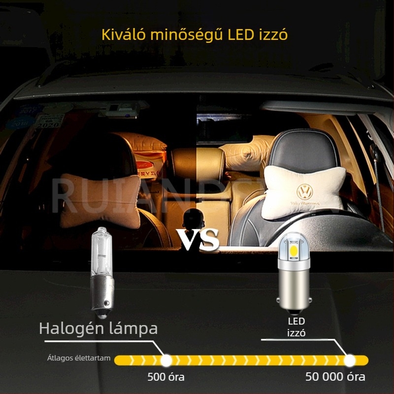Autó LED olvasólámpa BA9S/T10, 3030 2SMD, kerek fej, 12V, nagy fényerejű rendszámtábla világítás