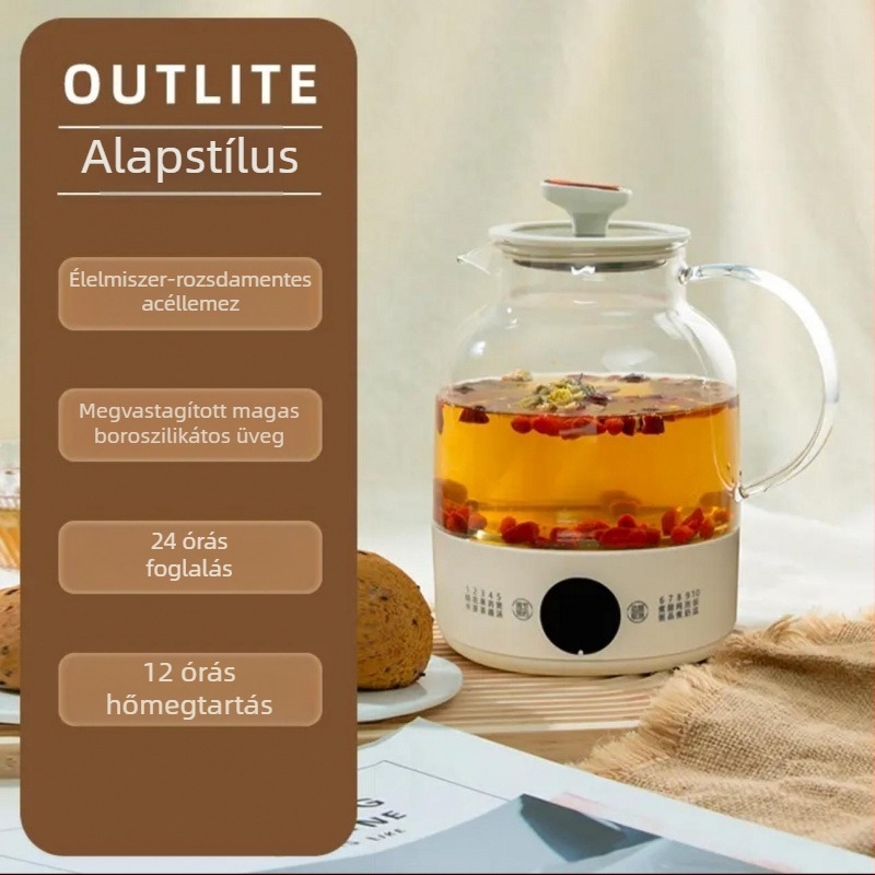 Multifunkcionális egészségtea-készítő, 1 L kapacitás, 220 V, 300–350 W, kerámia belső tartály, folyadékexpanziós termosztát