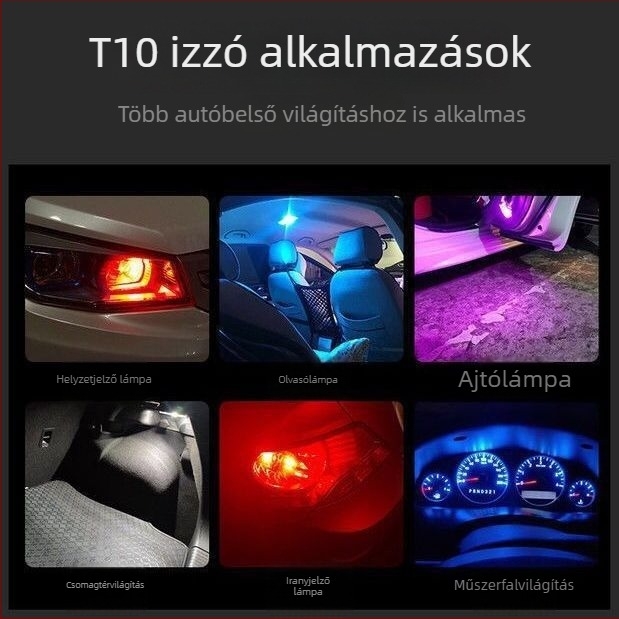 12V autó LED magas fényerősségű lencse, T10 kis dugaszoló, nappali menetfény W5W, világítás a rendszámhoz