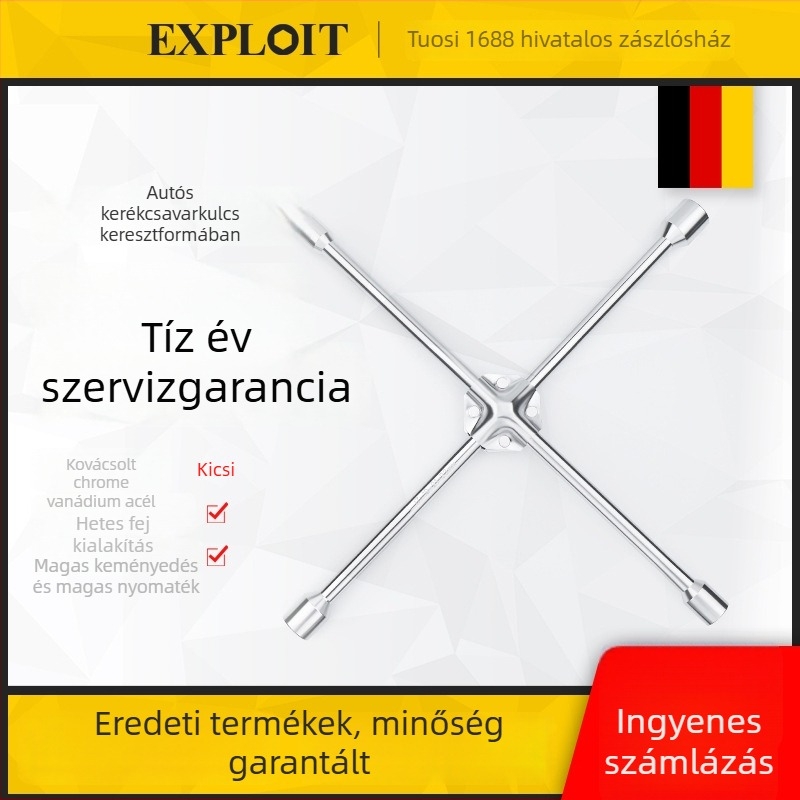 Kereszt alakú csavarhúzó kulcs a gumiabroncs cseréjéhez, CR-V anyag, krómozott felület, Exploit/Explore márka