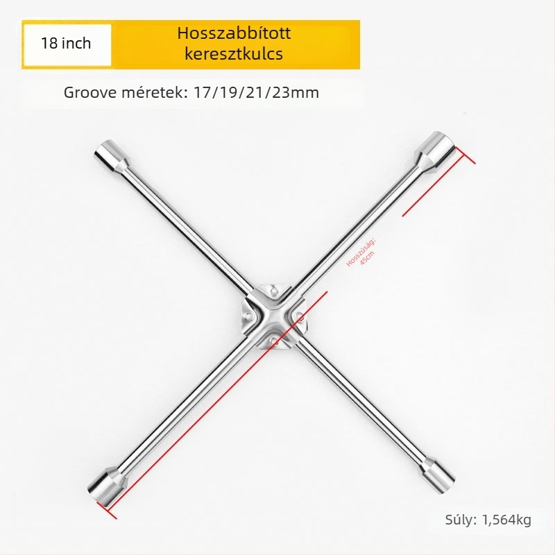 Kereszt alakú csavarhúzó kulcs a gumiabroncs cseréjéhez, CR-V anyag, krómozott felület, Exploit/Explore márka