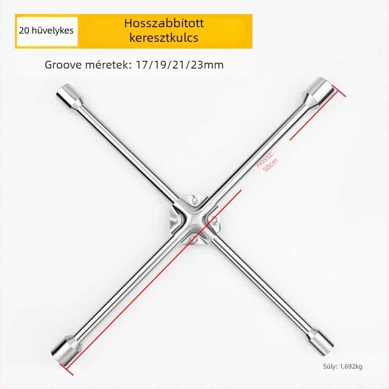 Kereszt alakú csavarhúzó kulcs a gumiabroncs cseréjéhez, CR-V anyag, krómozott felület, Exploit/Explore márka