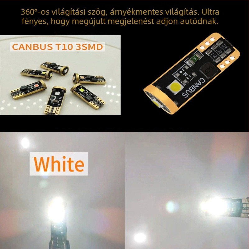 T10 wedge-alapú jelzőfény – LED 3SMD3030, CANBUS kompatibilis, 12-30 V, 3 W