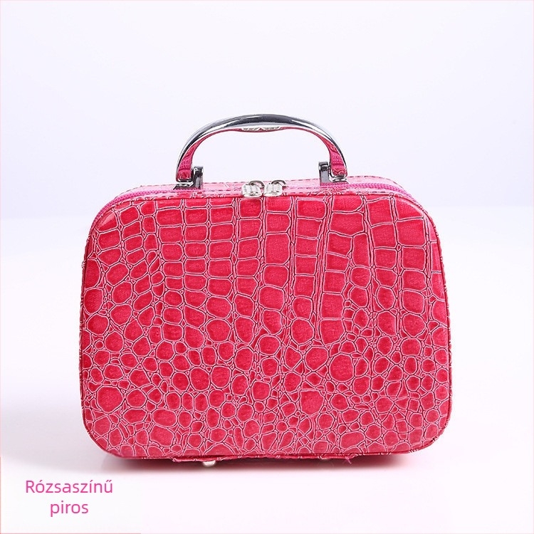 Kozmetikai neszesszer PU anyagból, tükörrel, köves mintázat, cipzáras zárás, 350 g