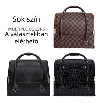 Koreai stílusú kozmetikai táska, nagy kapacitású, PU anyag, többszintes smink- és köröm eszköztartó, kerékkel és cipzáras nyitás