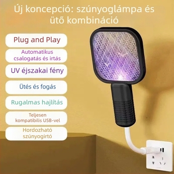 USB Mini Elektromos Szúnyogcsapó és Csapda Lámpa, Újratölthető, 2 az 1-ben Szúnyogirtó Elektrosokkal