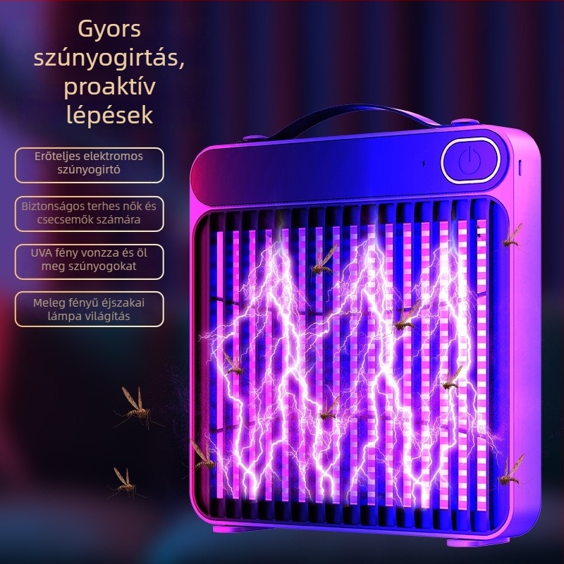 Áramütéses szúnyogirtó lámpa, USB-töltő, falra szerelhető, fotokatalitikus csali, 10 m²-es lefedettség