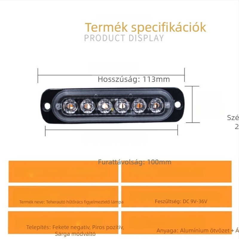 LED stroboszkópos fény teherautó első rácsához, távirányítással, sárga fény, univerzális kompatibilitás