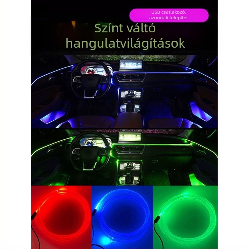USB-tápellátású autó belső hangulatvilágítási csík LED-es világítással, lélegző gradiensekkel