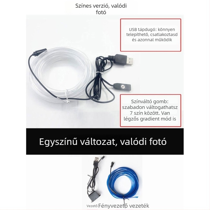 USB-tápellátású autó belső hangulatvilágítási csík LED-es világítással, lélegző gradiensekkel