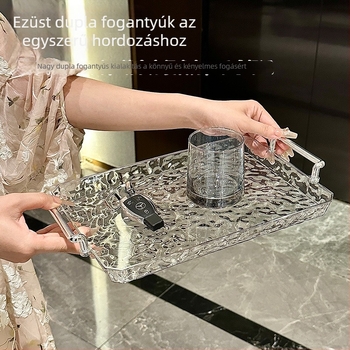 Átlátszó fogantyúval rendelkező étkező tál, téglalap alakú, vízhullám minta, arany fóliás felülettel