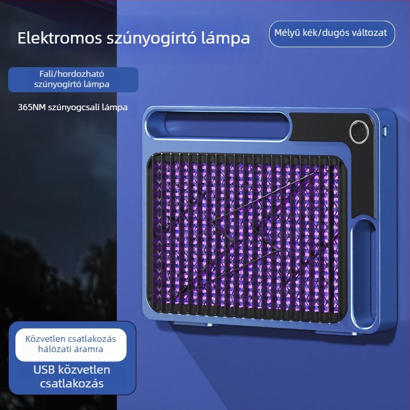 Elektrosokkos szúnyogirtó lámpa UV-fénnyel, 10 m²-es területhez, beépített 1600 mAh-s akkumulátor, USB töltés