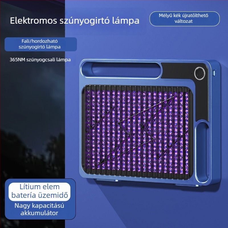 Elektrosokkos szúnyogirtó lámpa UV-fénnyel, 10 m²-es területhez, beépített 1600 mAh-s akkumulátor, USB töltés