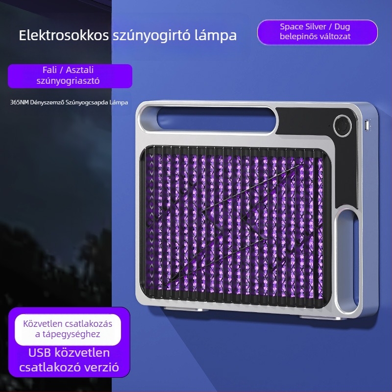 Elektrosokkos szúnyogirtó lámpa UV-fénnyel, 10 m²-es területhez, beépített 1600 mAh-s akkumulátor, USB töltés