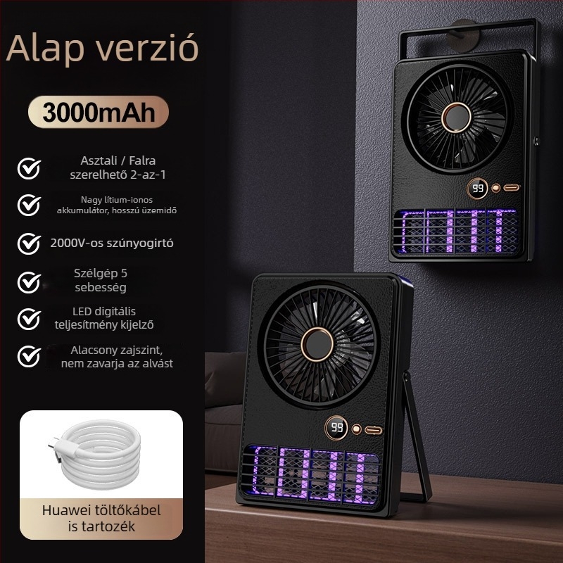 Falihoz szerelt szúnyogirtó lámpa elektromos sokkal, UV fény, beépített újratölthető akkumulátor és digitális kijelző, 41–60 m² területhez