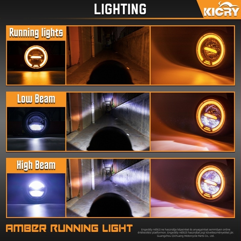LED retro kör alakú motorkerékpár fényszóró DRL-lel, fém ház, 12V, 14.35W, 3000lm, IPX66, modell HL-6.5-SM-13115-LED