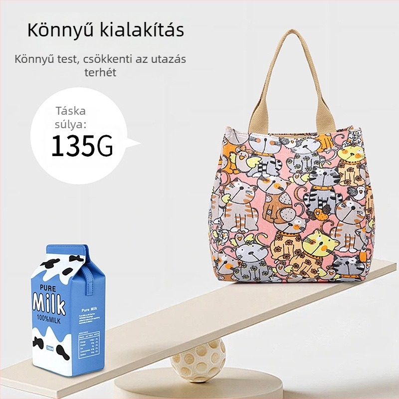 Női vászon táska nagy kapacitású, animációs mintával, vízszintes négyzet alakú forma, cipzár, zseb a mobiltelefon számára