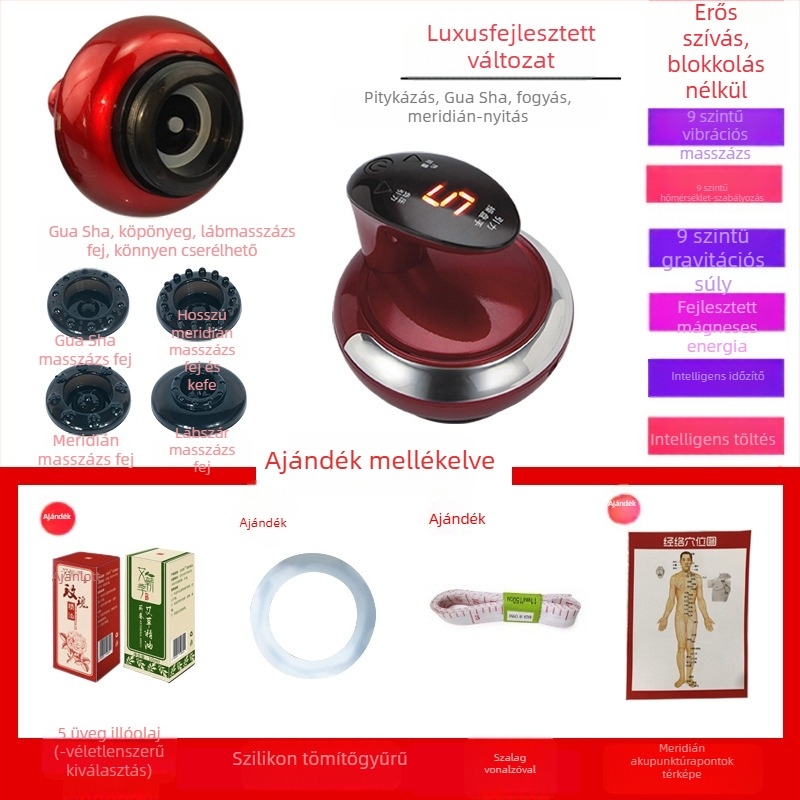 Rongtai Vezeték nélküli masszázs készülék vákuumos szívó és kaparó eszközzel, otthoni használatra, hordozható, 1200–2000 mAh akkumulátor, IPX4, tanúsítvány 2012102