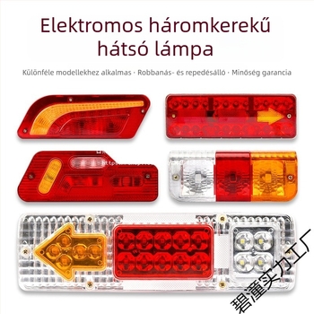 Elektromos háromkerekű hátsó lámpa féklámpával, LED irányjelzővel és menetfénnyel, 12–60V