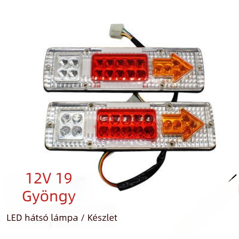 Elektromos háromkerekű hátsó lámpa féklámpával, LED irányjelzővel és menetfénnyel, 12–60V