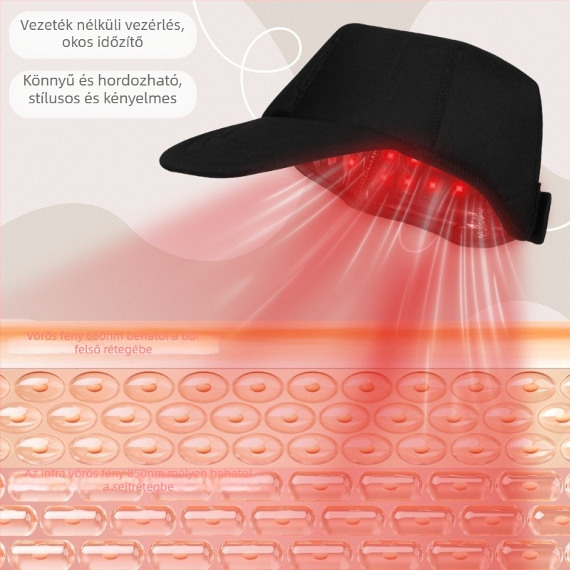 Hordozható LED vörös fény terápiás sapka otthoni használatra, 660 nm és 850 nm hullámhosszakkal, infravörös hajápoló készülék beépített akkumulátorral 300–500 mAh