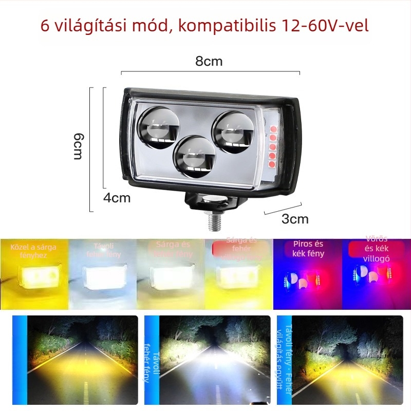 Háromoldalas LED spotlámpa autókhoz, teherautókhoz és mezőgazdasági járművekhez, 12–60V, 20W, vízálló