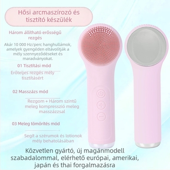 Újratölthető szilikon arc tisztító készülék ultrahangos masszázzsal, beépített 800–1000 mAh akkumulátor, IPX6 vízálló, hordozható