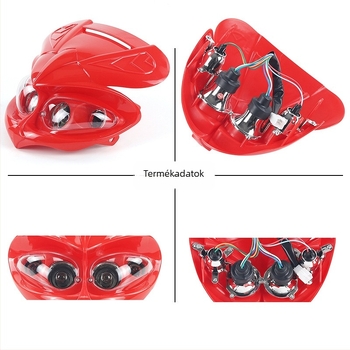 Off-road motorkerékpár LED első lámpa műanyag testtel és négy szemű lámpateste, 12V, 35W