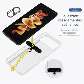 Mobiltelefon nyakpánt acélsodort rugós zsinórral, fém csattal és geometriai alakú medállal