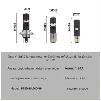 Motorkerékpár LED spotlámpa, lencse H4/BA20D/P15D, 15W, 1500LM, 12-80V, 1860LED fényforrás, repülőgép-alumínium ház
