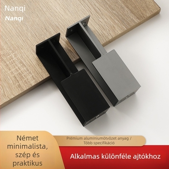 Zsebajtó fogantyú, alumíniumötvözet, kovácsolt, felületre szerelt, modern minimál stílusú szekrényajtókhoz