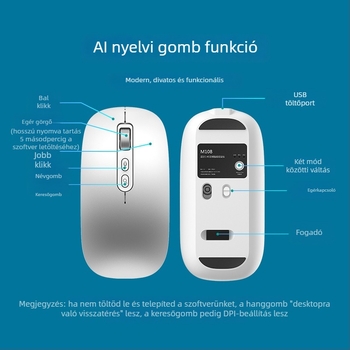 Bluetooth és 2.4G kettős módú vezeték nélküli egér, 4000 DPI, 5 gomb, újratölthető, ergonómikus kialakítás