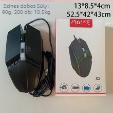 X3 vezetékes optikai gaming egér, USB, 1000 DPI, 4 gomb
