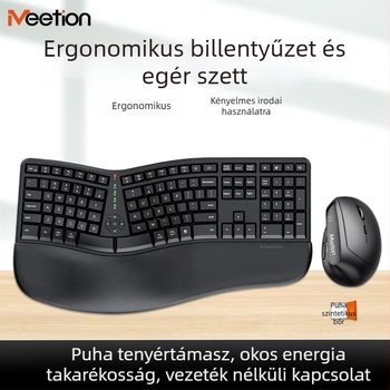 Meetion DirectorC Ergonomikus billentyűzet és egér szett, 2.4G vezeték nélküli, 112 gomb, DPI 800/1200/1800/2400, Plug and Play