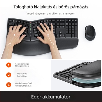 Meetion DirectorC Ergonomikus billentyűzet és egér szett, 2.4G vezeték nélküli, 112 gomb, DPI 800/1200/1800/2400, Plug and Play