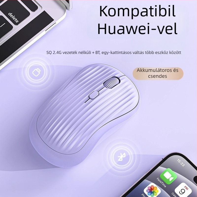 Huawei notebookhoz Bluetooth vezeték nélküli egér – 2,4G + Bluetooth, 1600 DPI, újratölthető, ném működés, USB tápegység (töltőkábel tartozék)