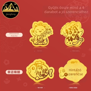 Arany mobiltelefon matrica, motívum: szerencse macska, halak, rovarok, madarak és vadállatok motívumokkal, geometriai forma, domborított fém díszítés, logónyomtatás lehetőség