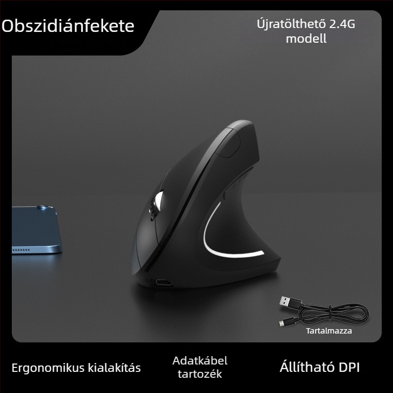 Vezeték nélküli ergonomikus függőleges egér, 4 gombos, 1600 DPI optikai érzékelő, 2.4G vezeték nélküli, modell G7043, plug-and-play