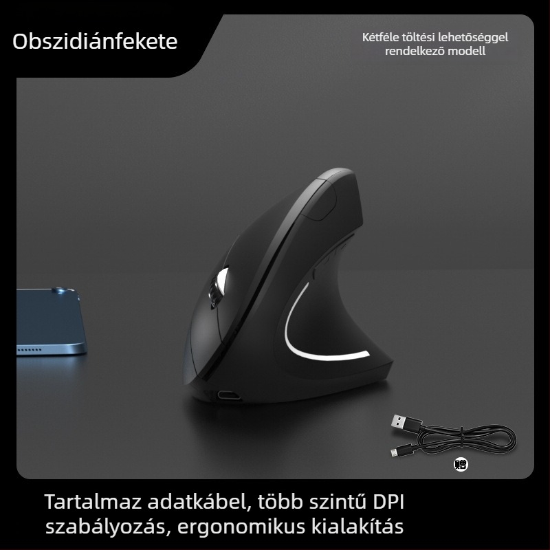 Vezeték nélküli ergonomikus függőleges egér, 4 gombos, 1600 DPI optikai érzékelő, 2.4G vezeték nélküli, modell G7043, plug-and-play