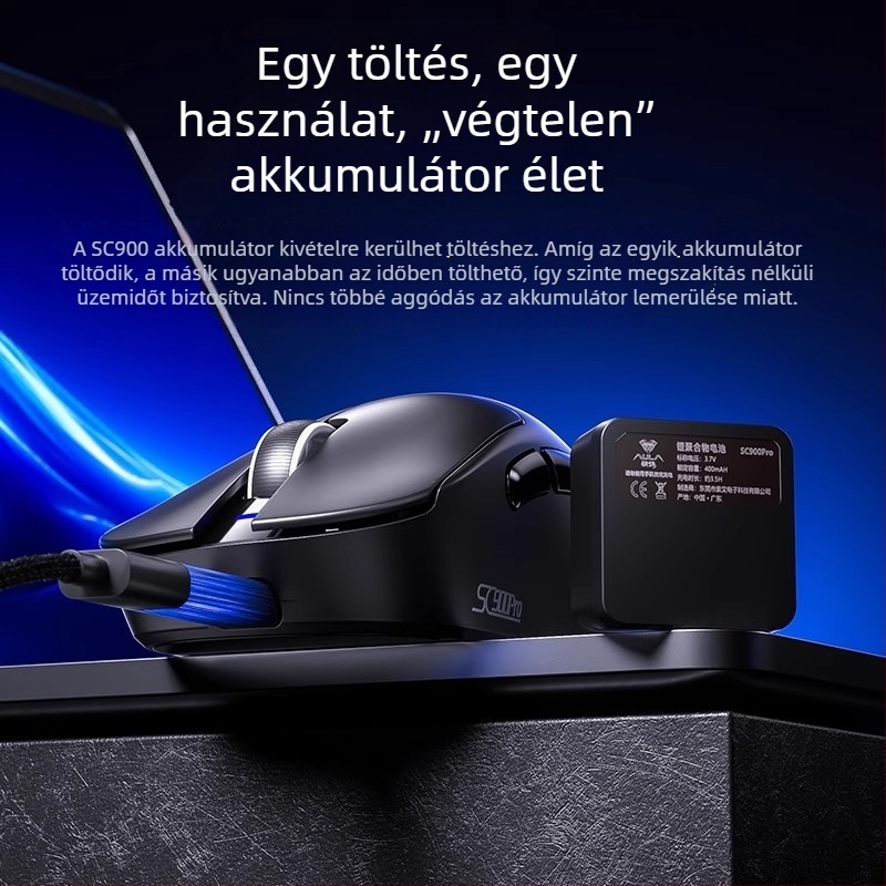 Gaming Bluetooth egér 26000 DPI-vel, 7 gomb, USB interfész, újratölthető akkumulátor, dupla vezeték nélküli kapcsolat (2.4G/Bluetooth)