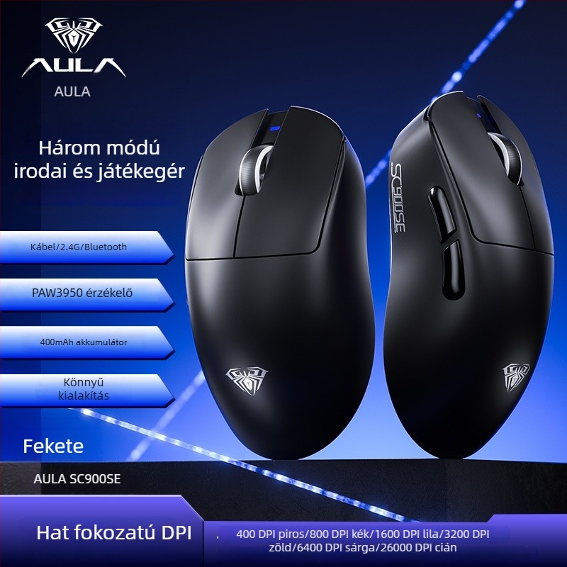 Gaming Bluetooth egér 26000 DPI-vel, 7 gomb, USB interfész, újratölthető akkumulátor, dupla vezeték nélküli kapcsolat (2.4G/Bluetooth)