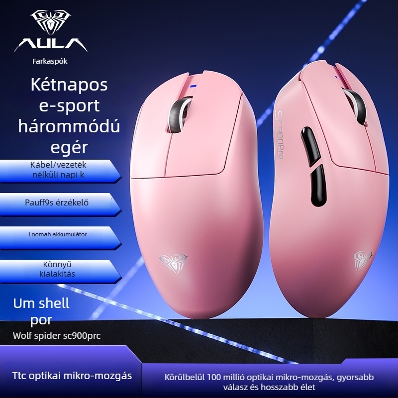 Gaming Bluetooth egér 26000 DPI-vel, 7 gomb, USB interfész, újratölthető akkumulátor, dupla vezeték nélküli kapcsolat (2.4G/Bluetooth)