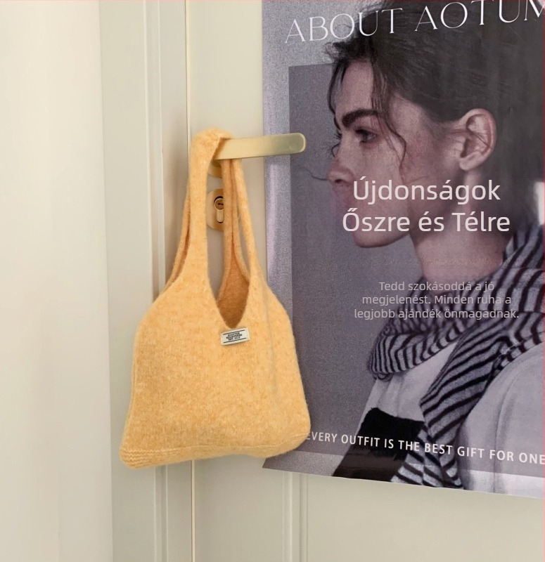 Koreai stílusú piros kötött női kézitáska, kis méretű mindennapi használatra